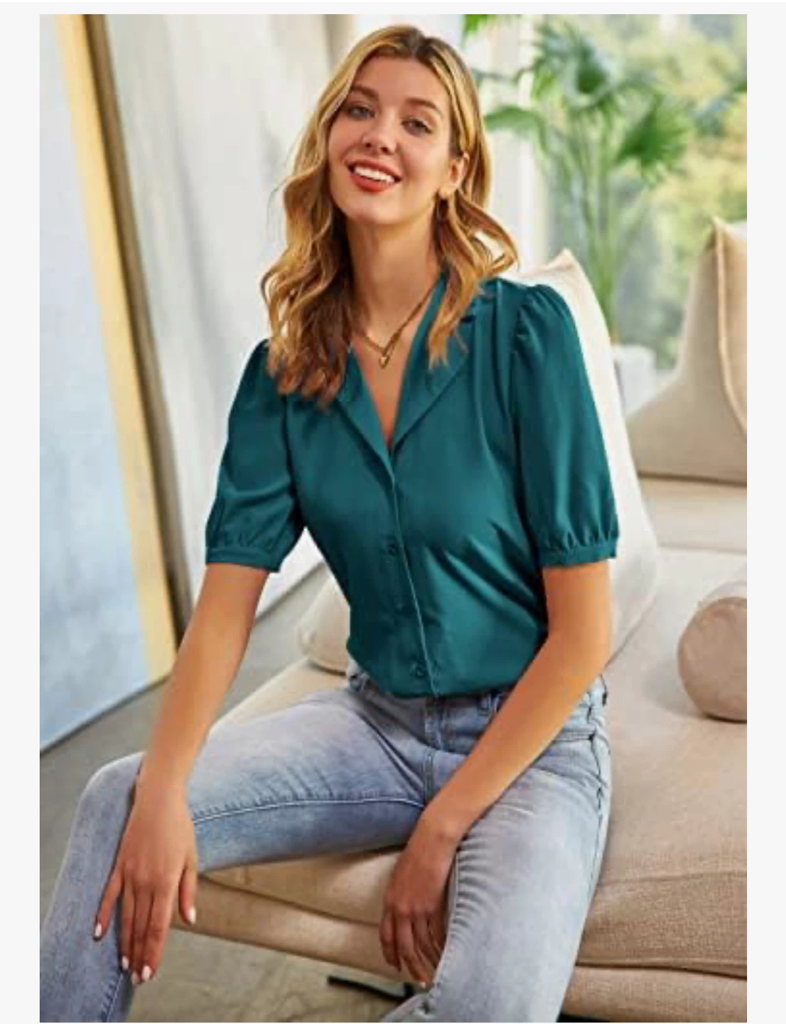 NEW! Grace Karin Teal Button-Down Blouse - photo 4