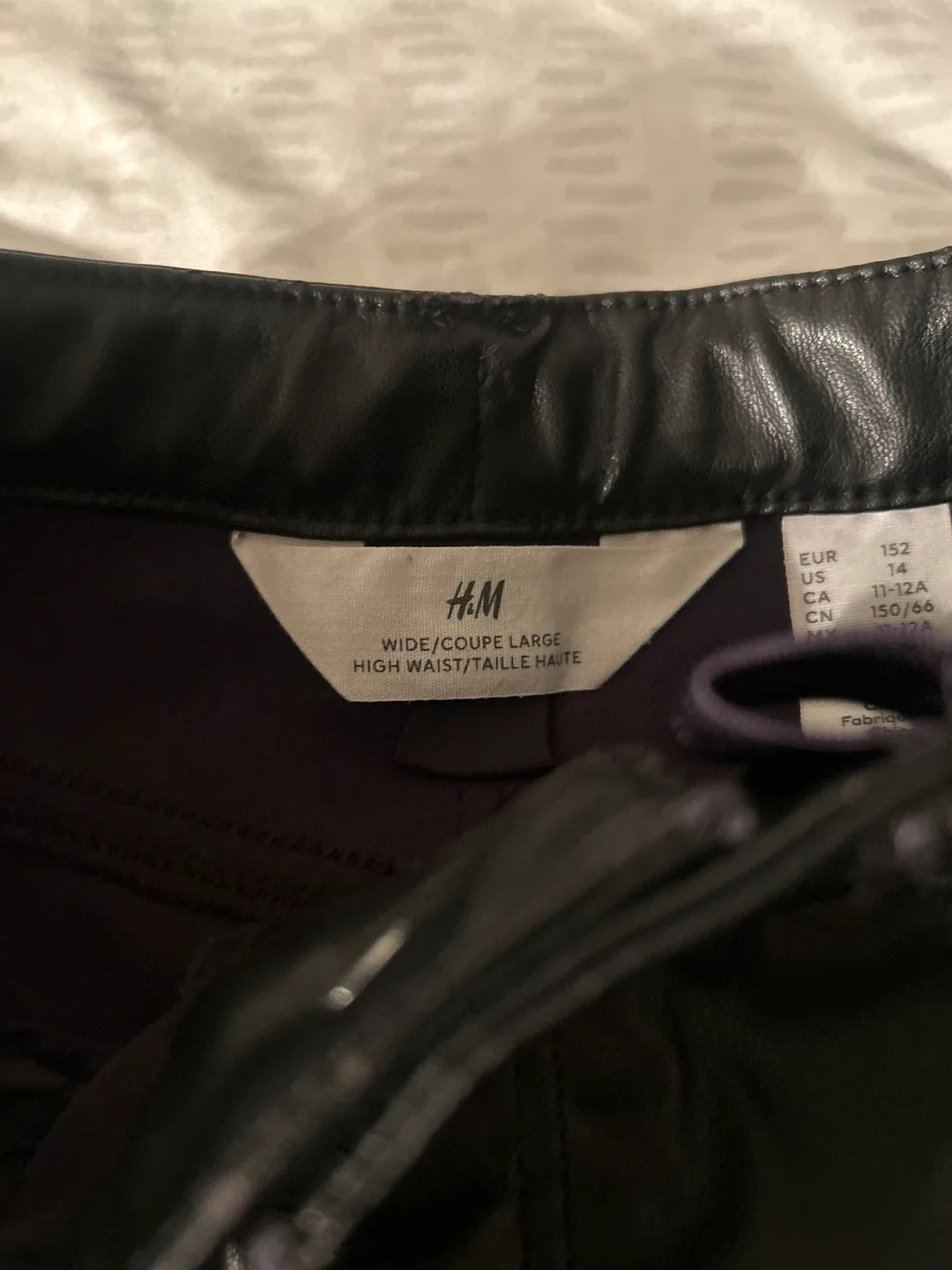 H&M Black Faux Leather Wide Leg Pants - Size 14 image indicator(2)