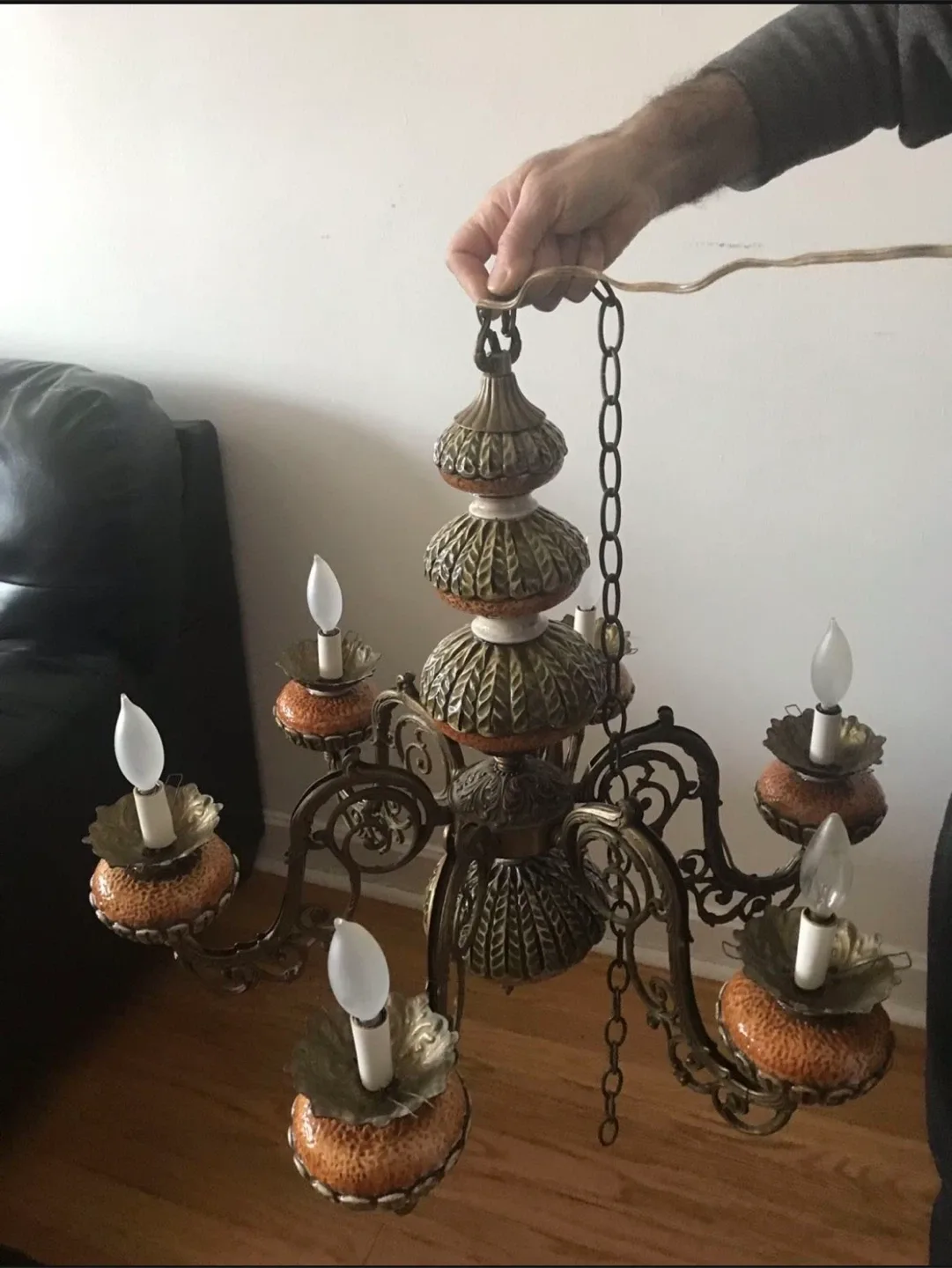Vintage Ceramic & Metal Chandelier thumbnail