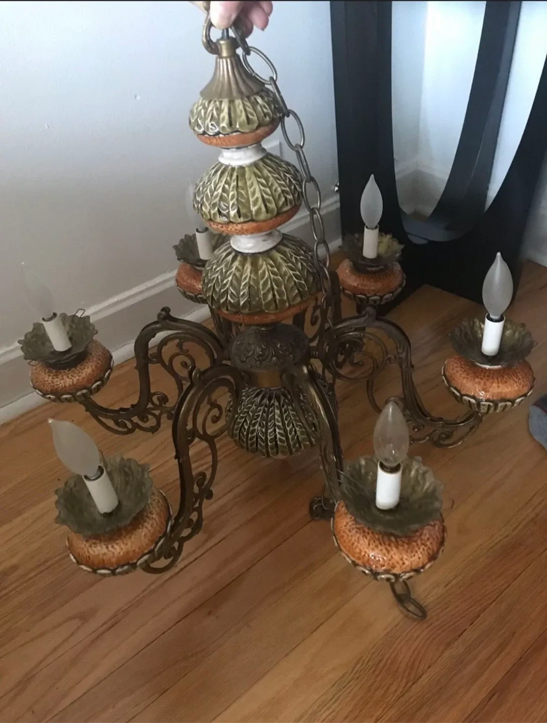 Vintage Ceramic & Metal Chandelier image indicator(4)