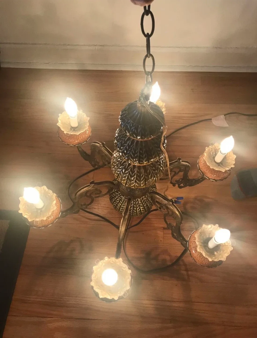 Vintage Ceramic & Metal Chandelier image indicator(2)