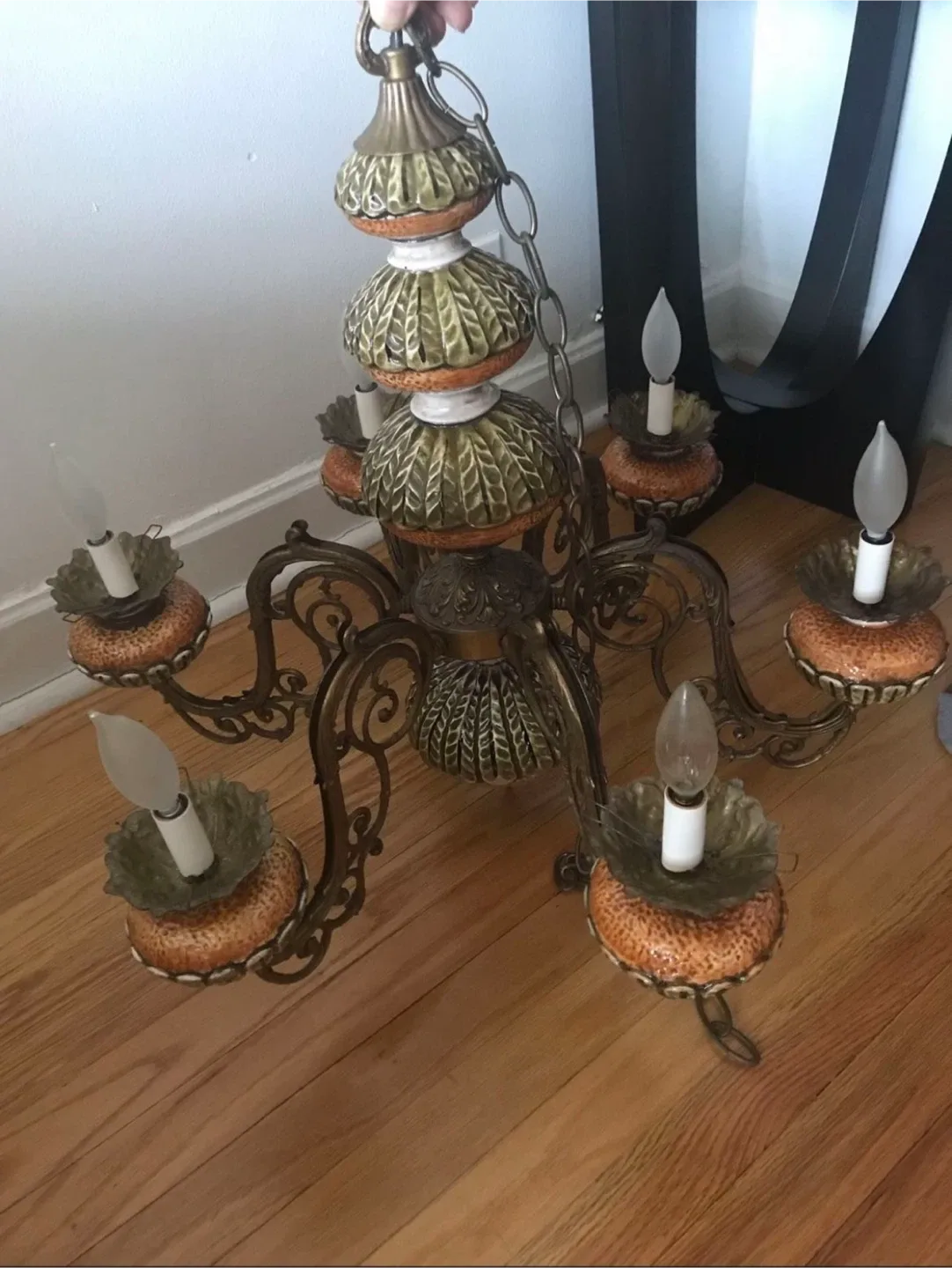 Vintage Ceramic & Metal Chandelier image indicator(3)