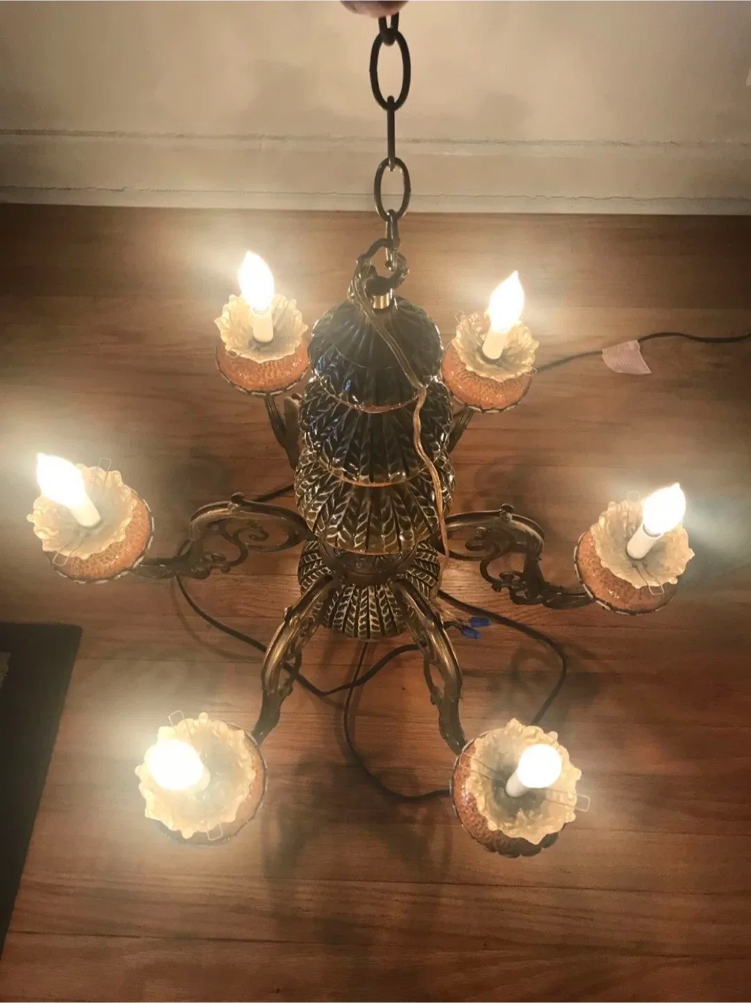 Vintage Ceramic & Metal Chandelier image indicator(5)