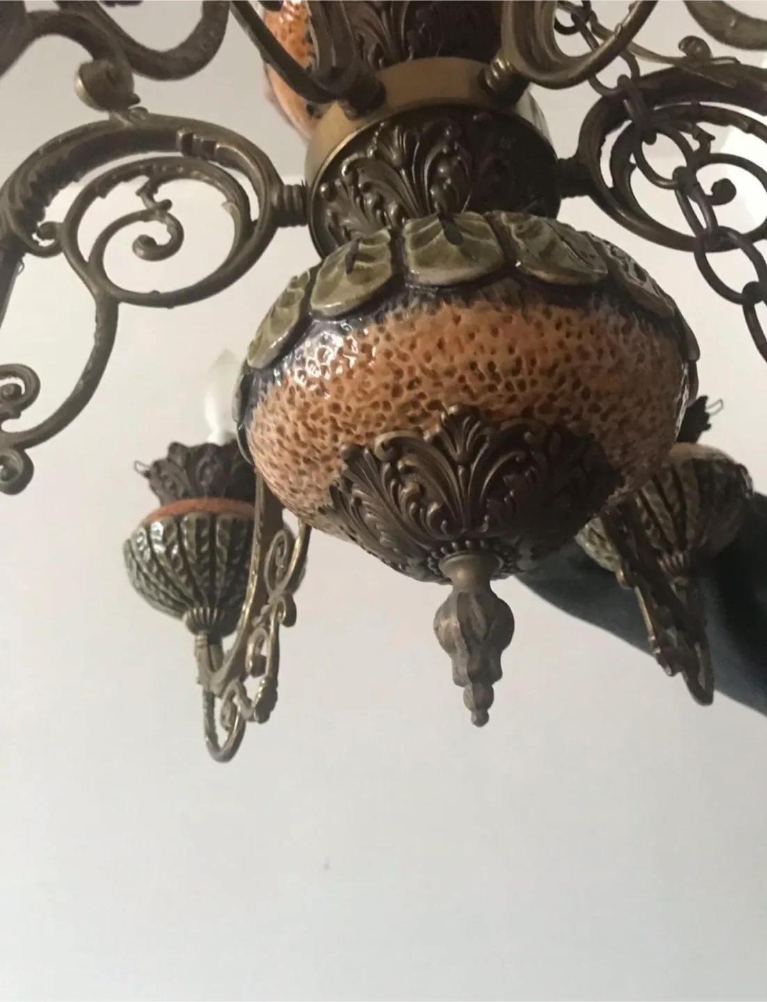 Vintage Ceramic & Metal Chandelier image indicator(6)