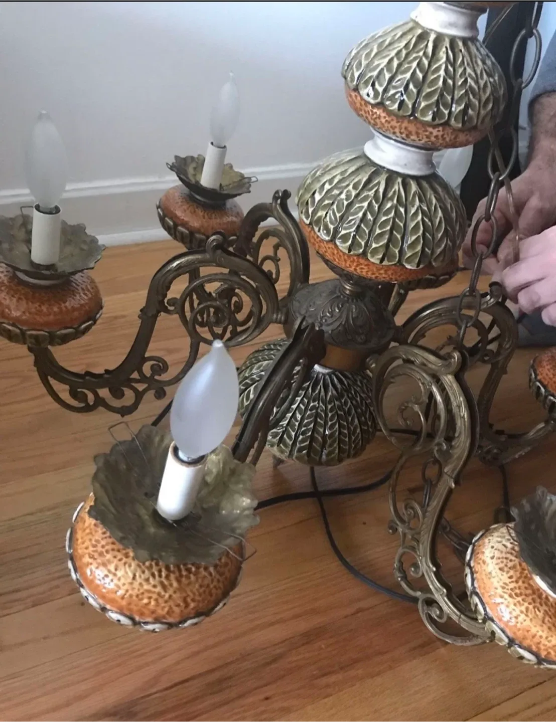 Vintage Ceramic & Metal Chandelier image indicator(8)