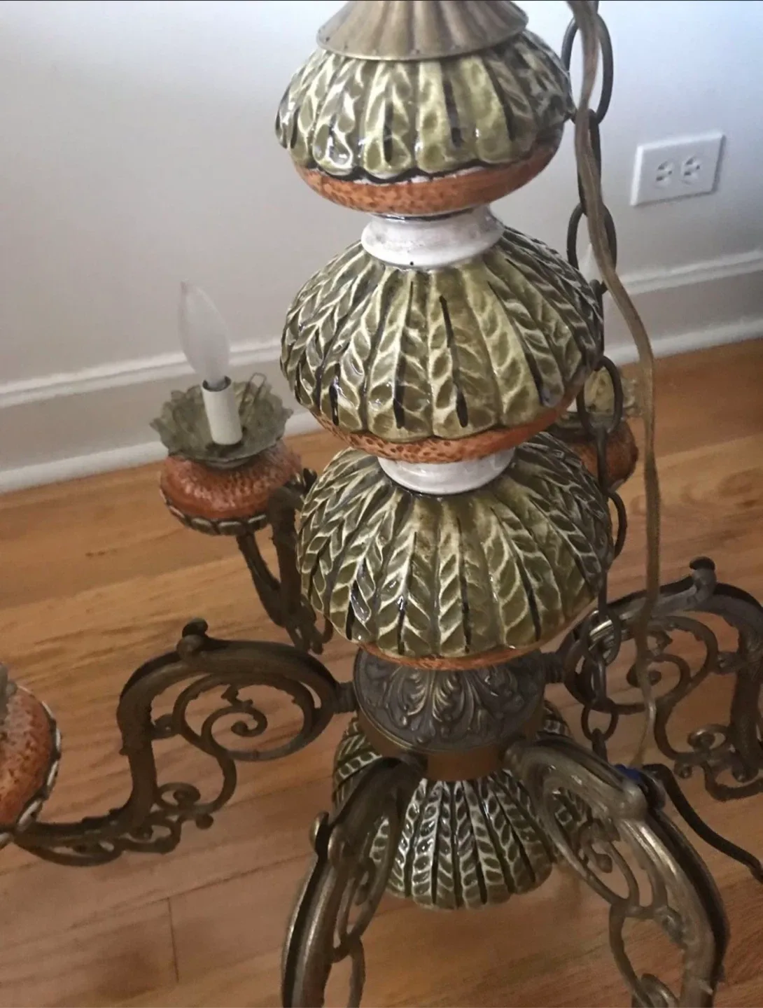 Vintage Ceramic & Metal Chandelier image indicator(9)