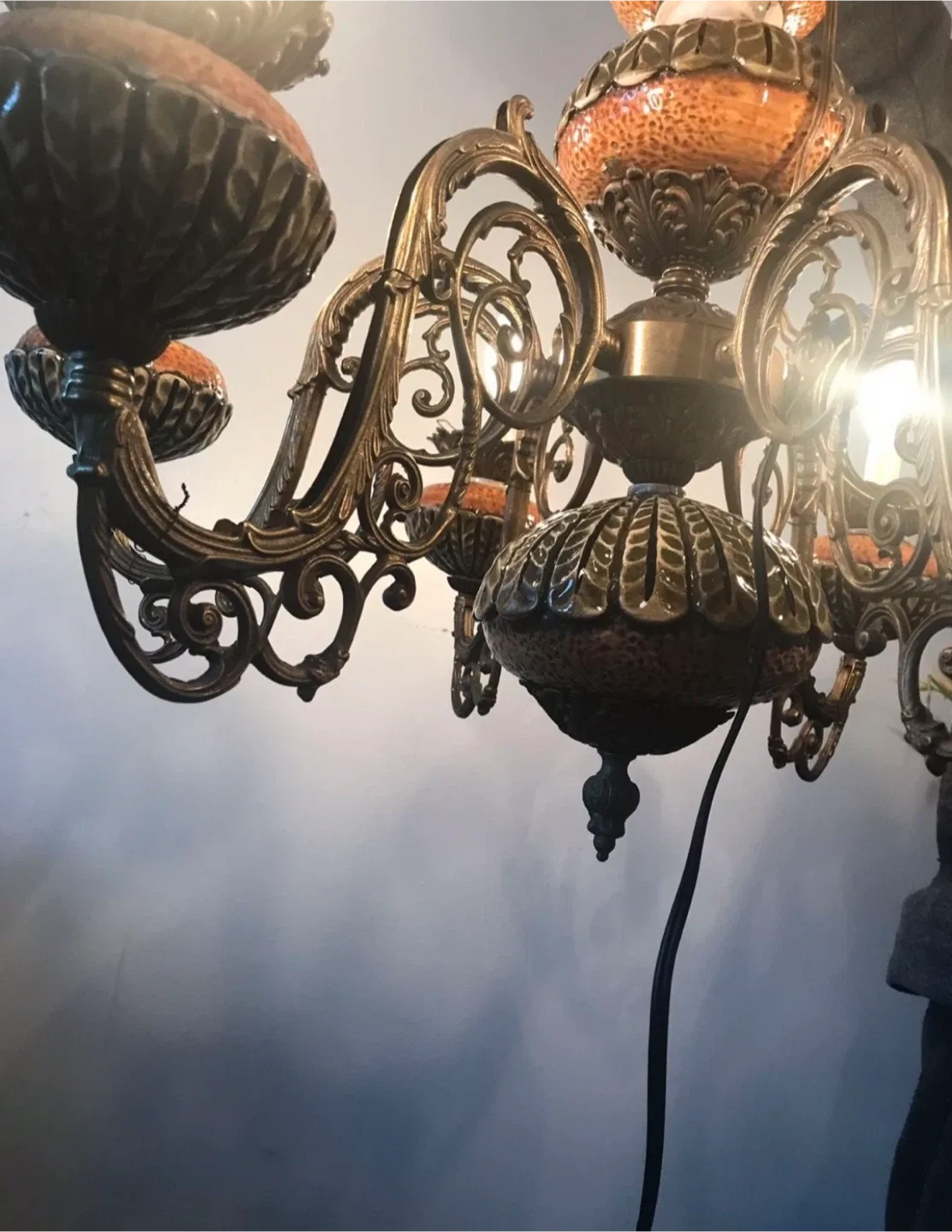 Vintage Ceramic & Metal Chandelier image indicator(7)