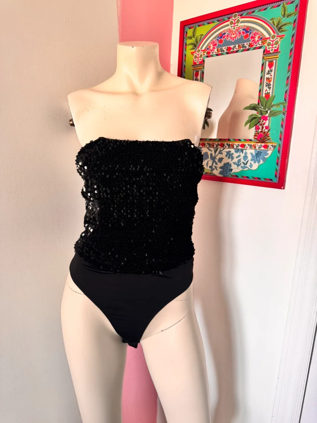 Strapless Sequin Black Bodysuit image indicator(2)