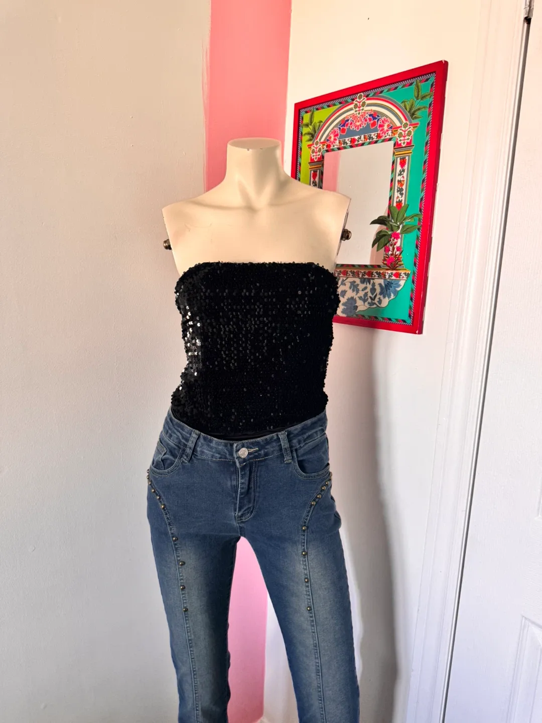 Strapless Sequin Black Bodysuit thumbnail