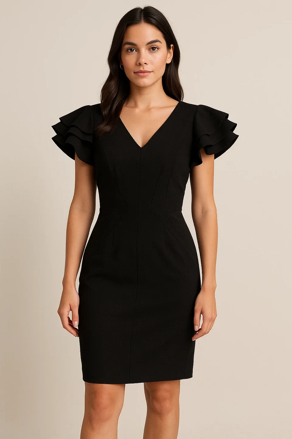 Dana-Maxx Black Ruffle Sleeve Bodycon Mini Dress size 4