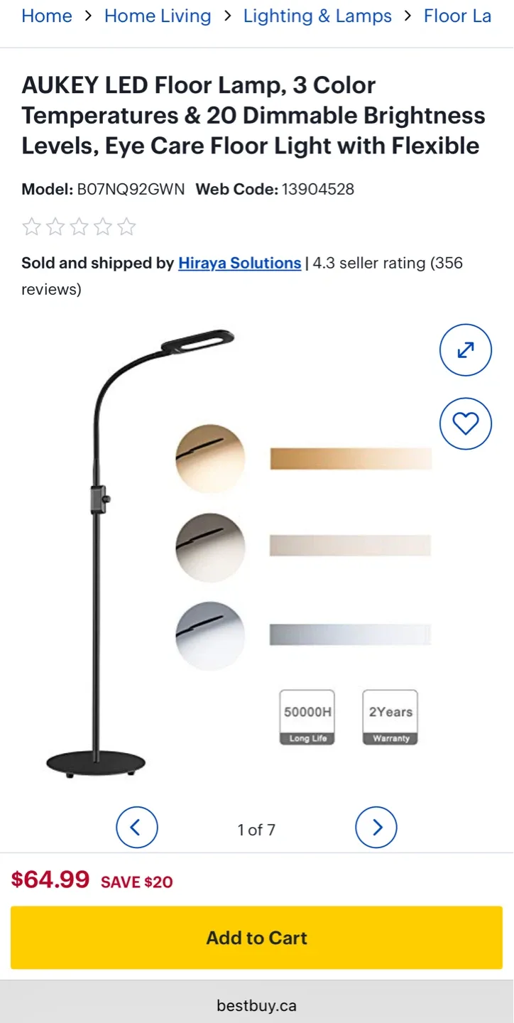 Aukey LED Floor Lamp - Black