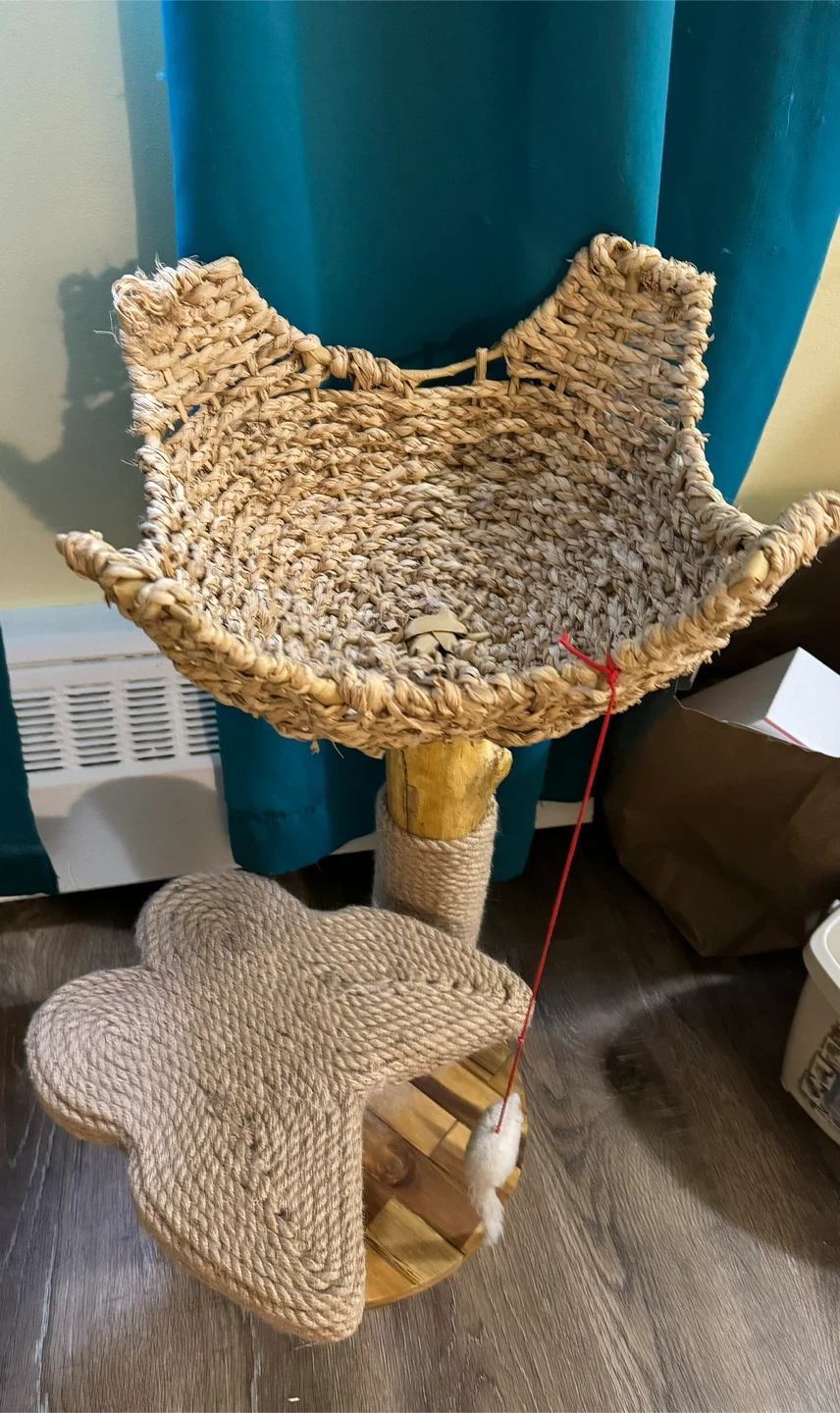 Cat Tree with Woven Basket and Toy - photo 2