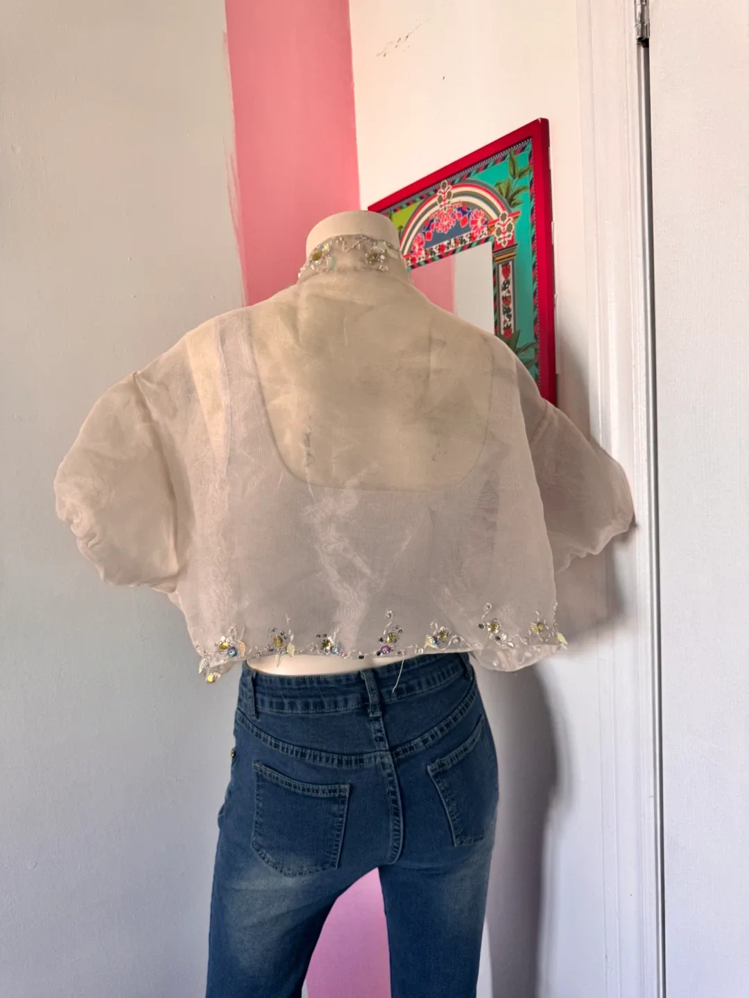 Sheer Cropped Embellished Cardigan image indicator(3)