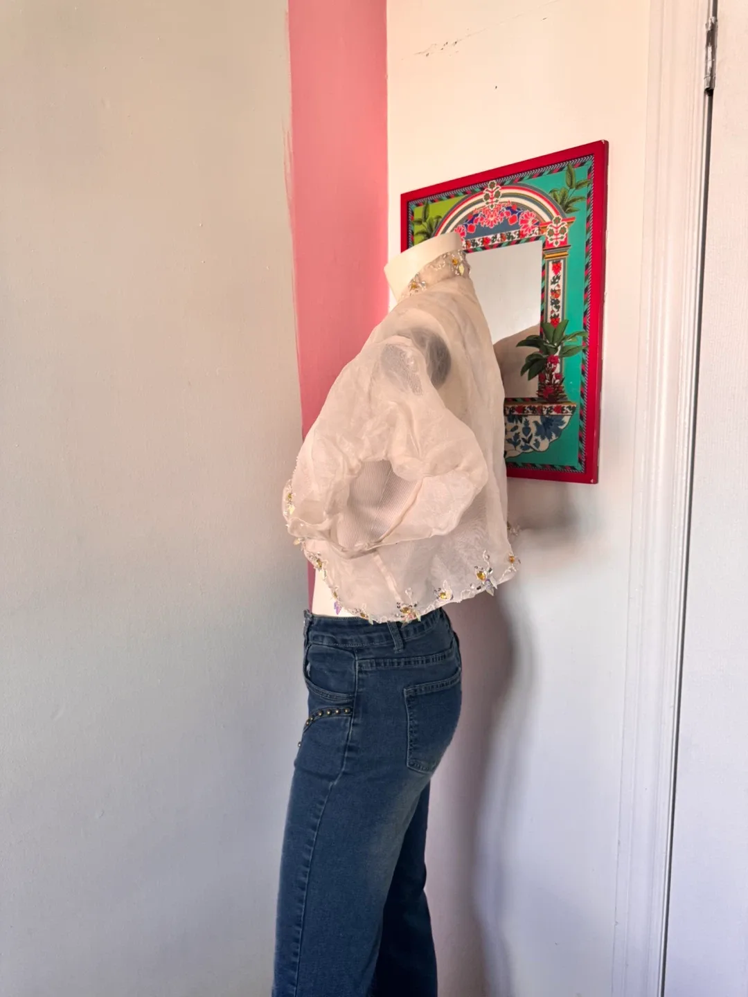 Sheer Cropped Embellished Cardigan image indicator(4)