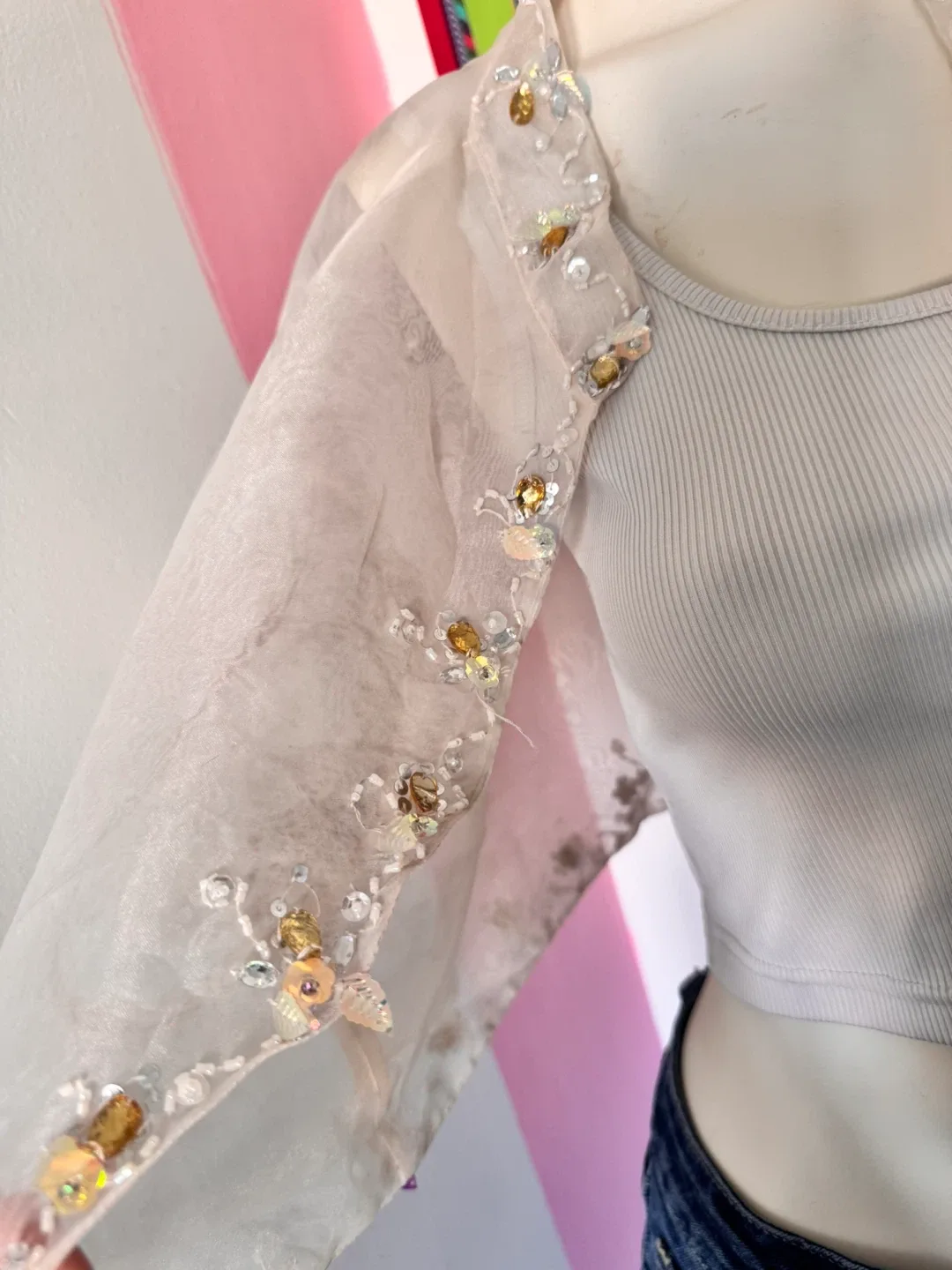 Sheer Cropped Embellished Cardigan image indicator(5)