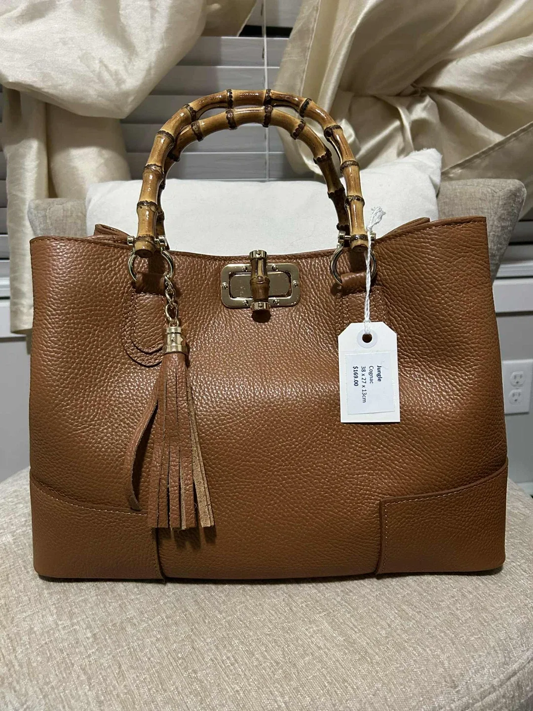 Jungle Cognac Leather Tote Bag