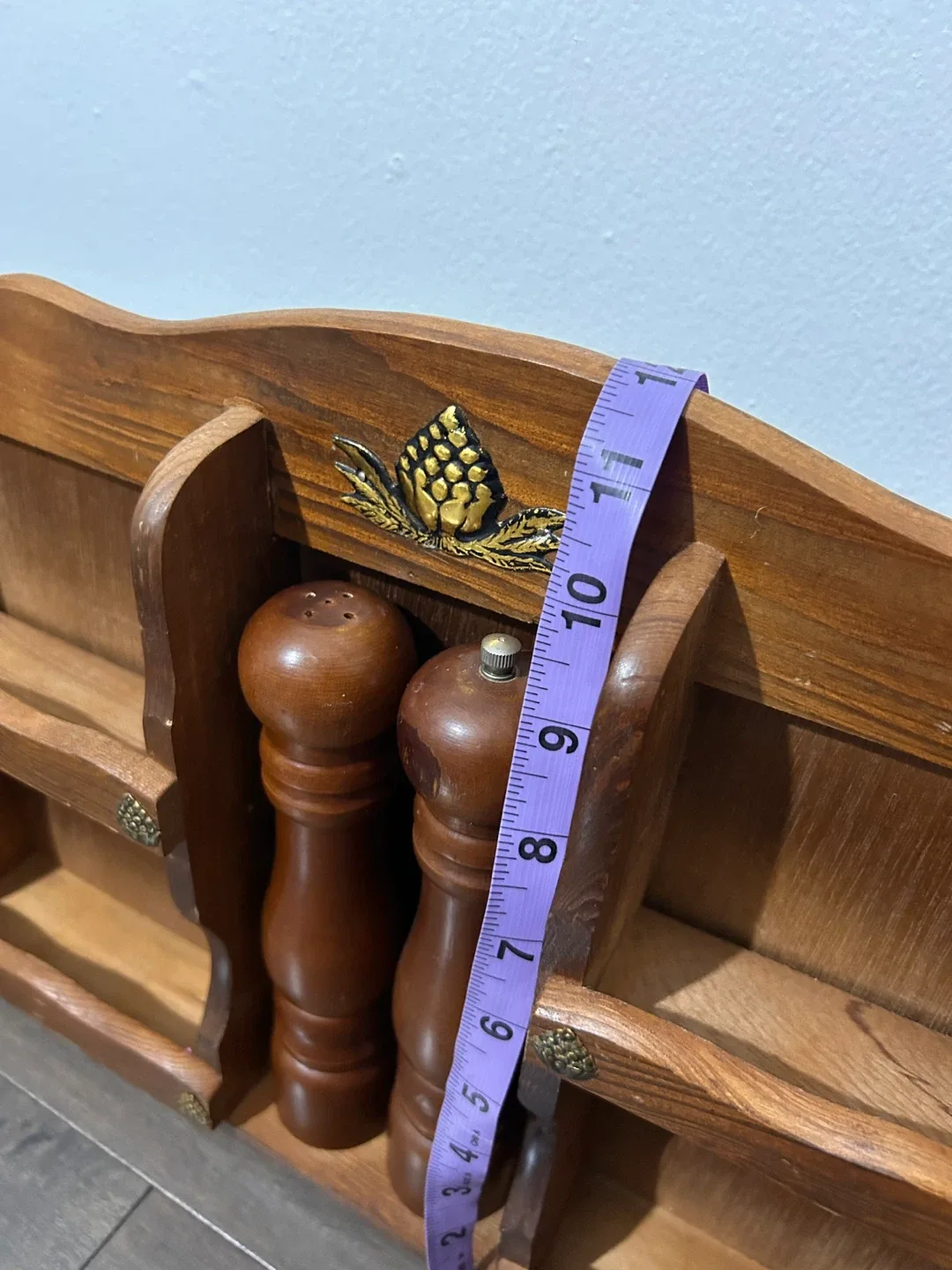Vintage Wooden Spice Rack with Salt & Pepper Shakers image indicator(2)