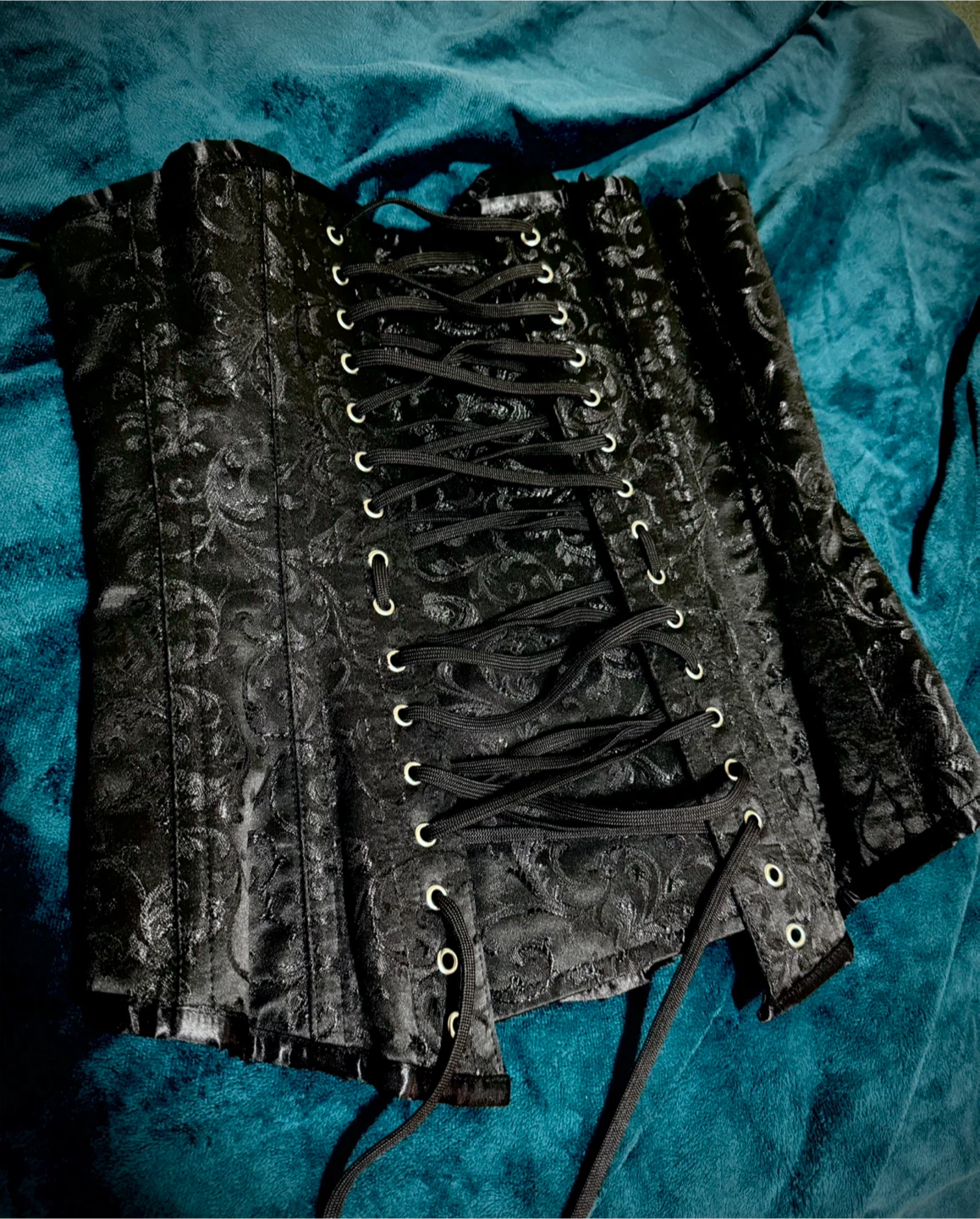 Gothic Black Brocade Corset- size 26 /6-8