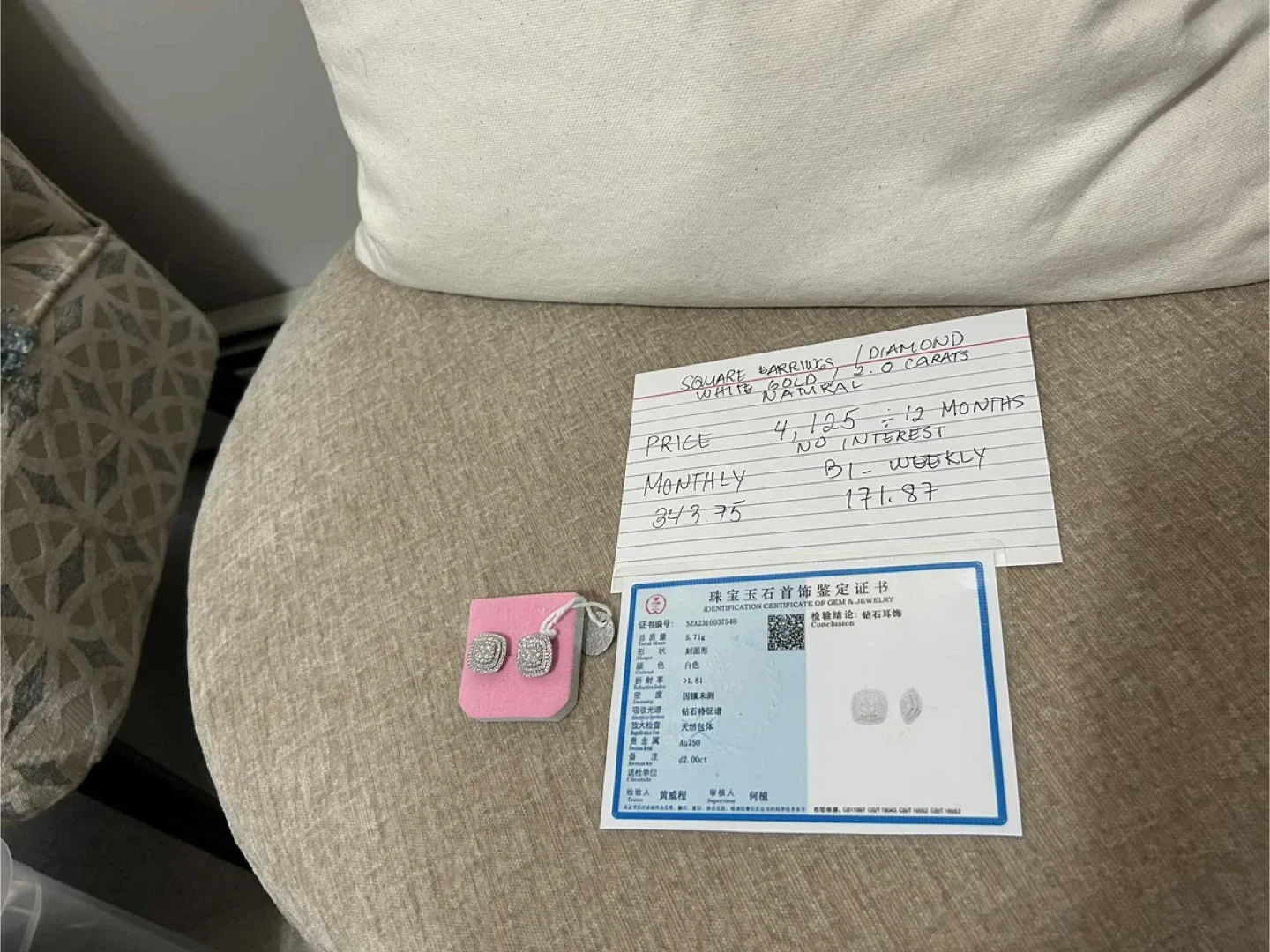 Diamond Square Earrings - White Gold, 2.0 Carats