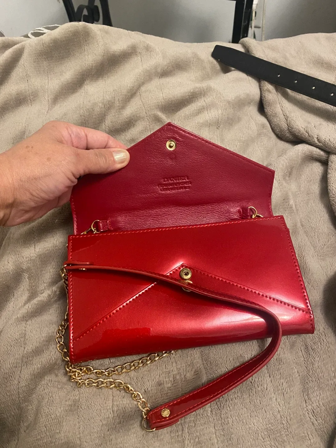 Danier Red Patent Leather Chain Wallet