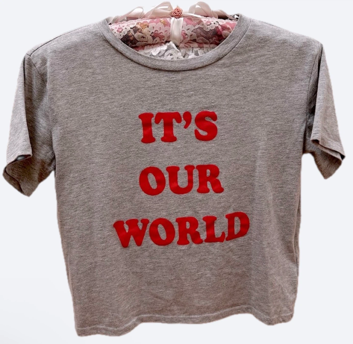 🧡H&M Grey "It's Our World" Crop Top - photo 3