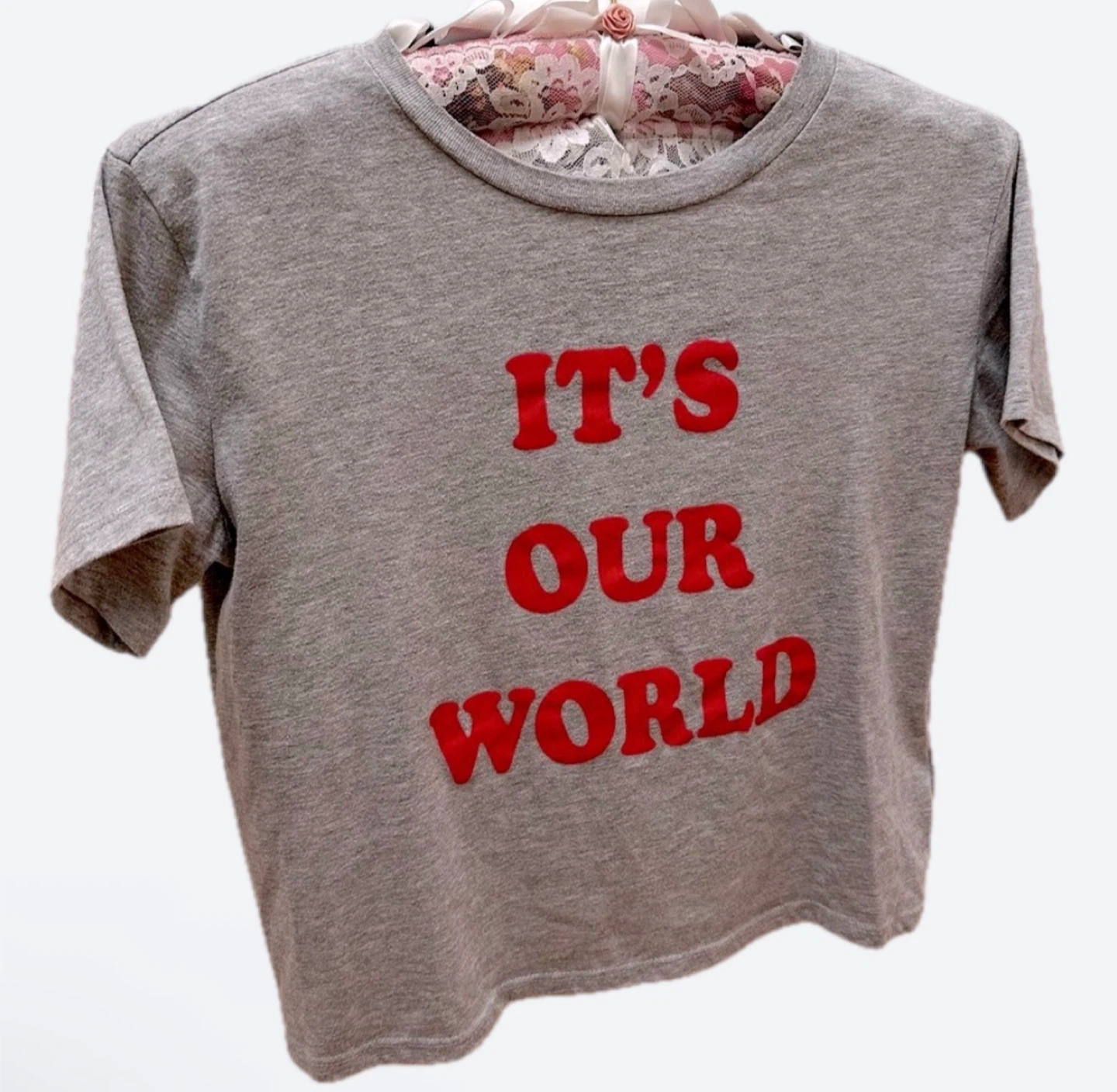 🧡H&M Grey "It's Our World" Crop Top - photo 5