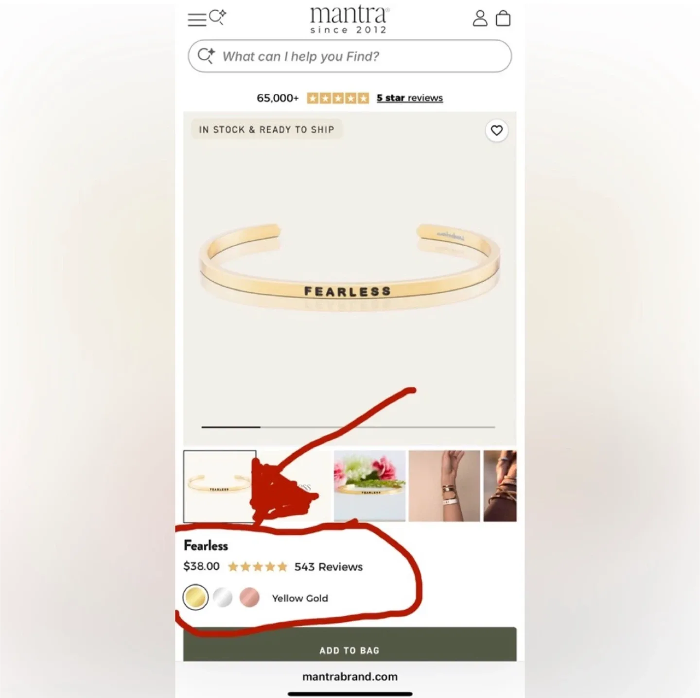 Mantraband Bracelet FEARLESS 18k Gold Dipped image indicator(2)