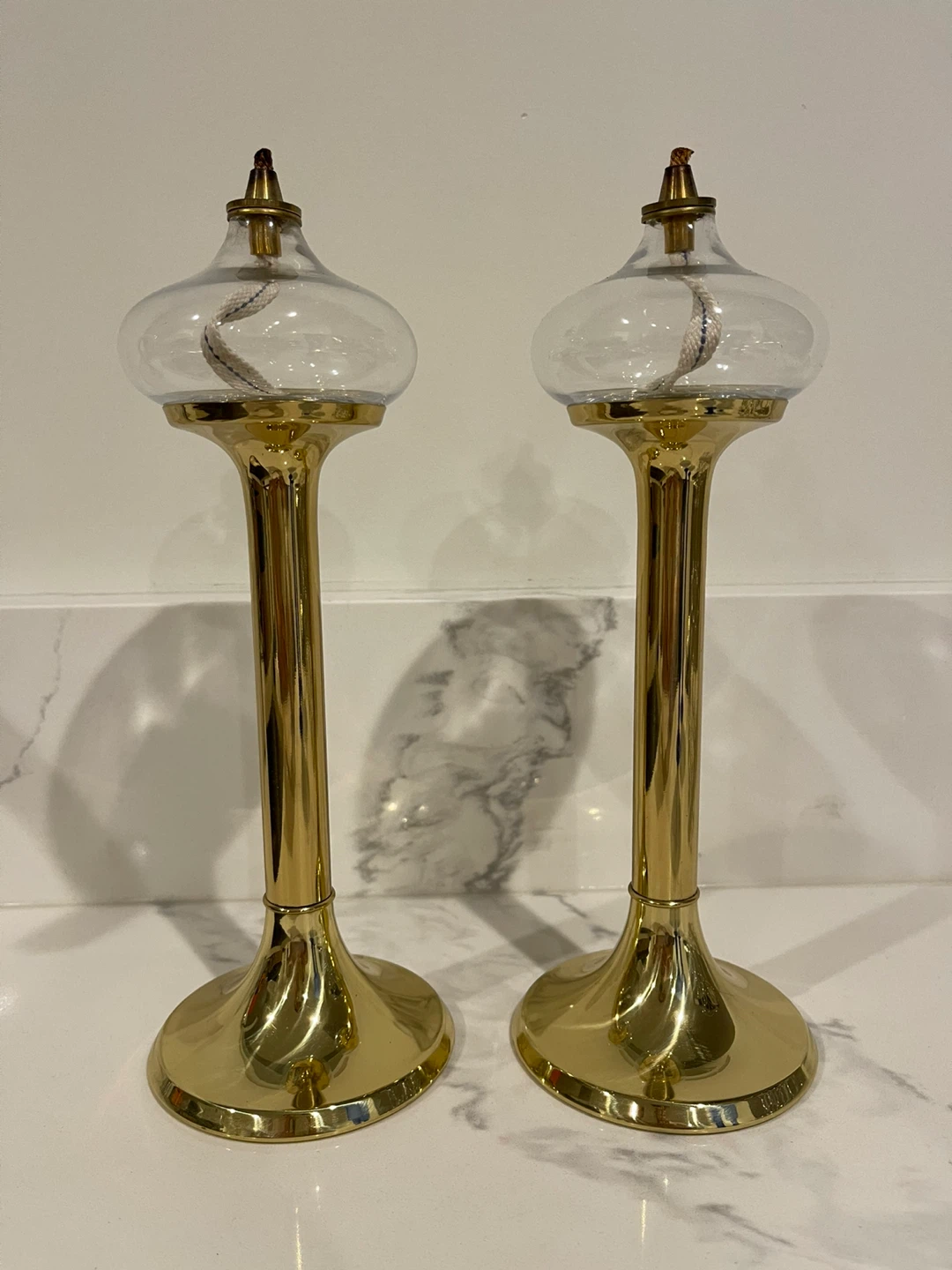 Antique G.V. Harnisch Eftf. Brass Oil Lamps - Pair