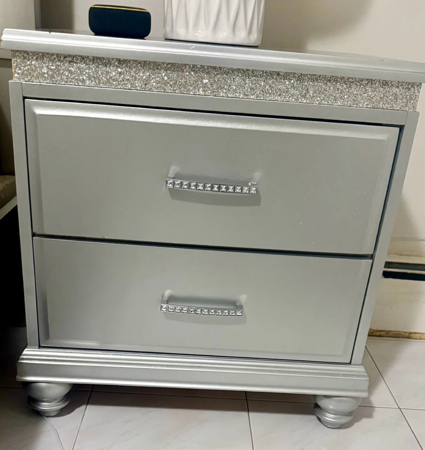 Silver Nightstand with Crystal Accents - photo 2
