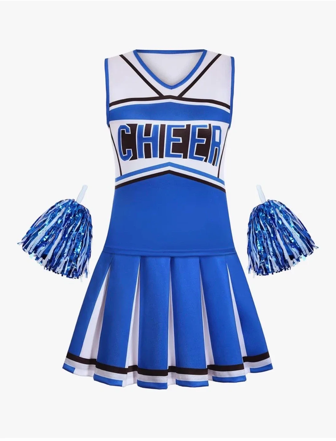 Cheerleader Costume with Pom Poms - Blue & White image indicator(2)