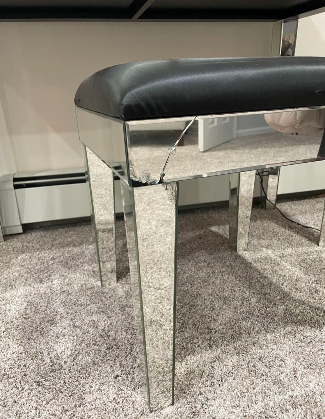Mirrored Vanity Set with Tri-Fold Mirror & Stool - photo 4