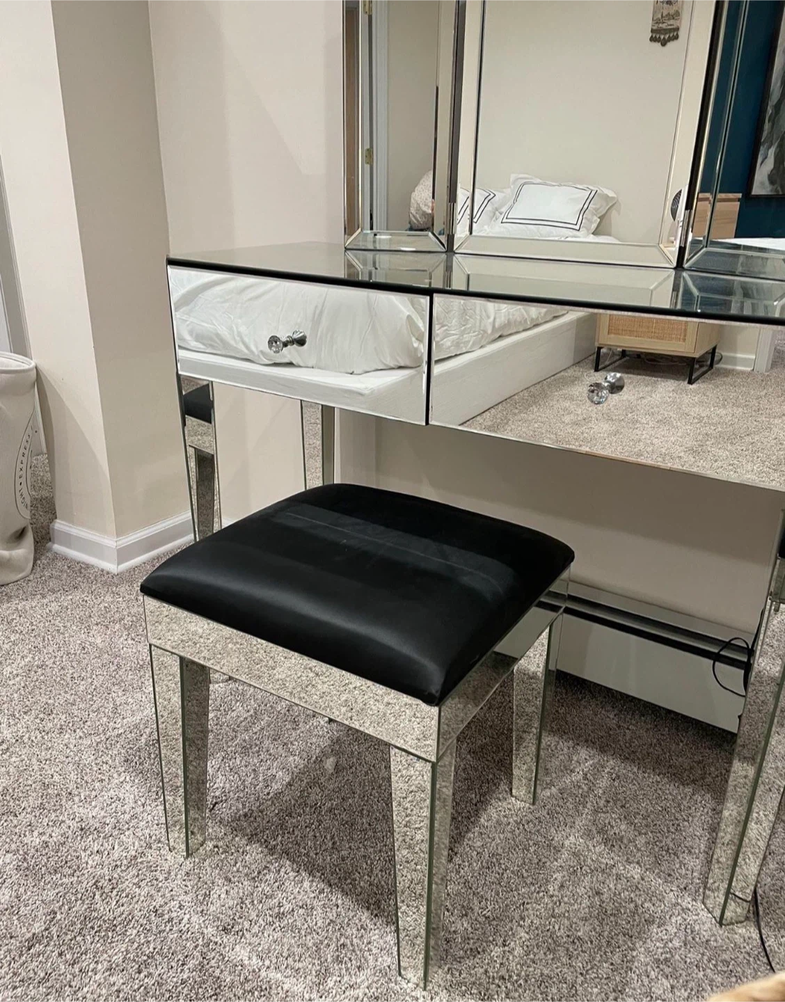 Mirrored Vanity Set with Tri-Fold Mirror & Stool - photo 3