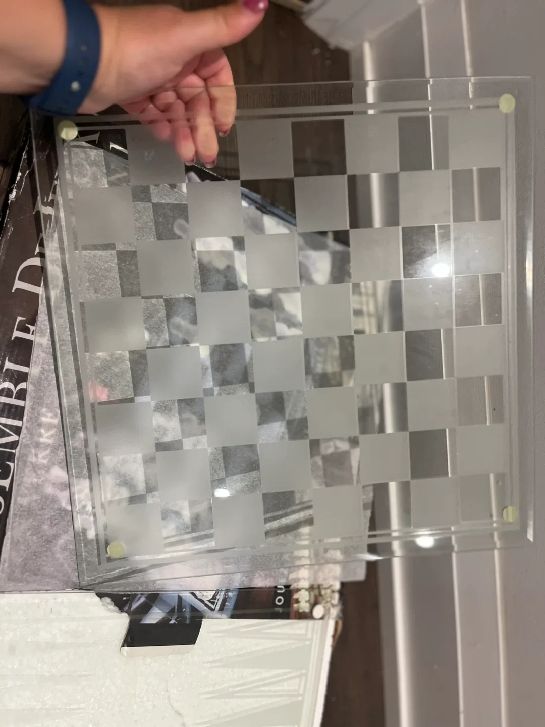 New: Glass Game Set 3 in 1 Chess Checkers Backgammon image indicator(2)