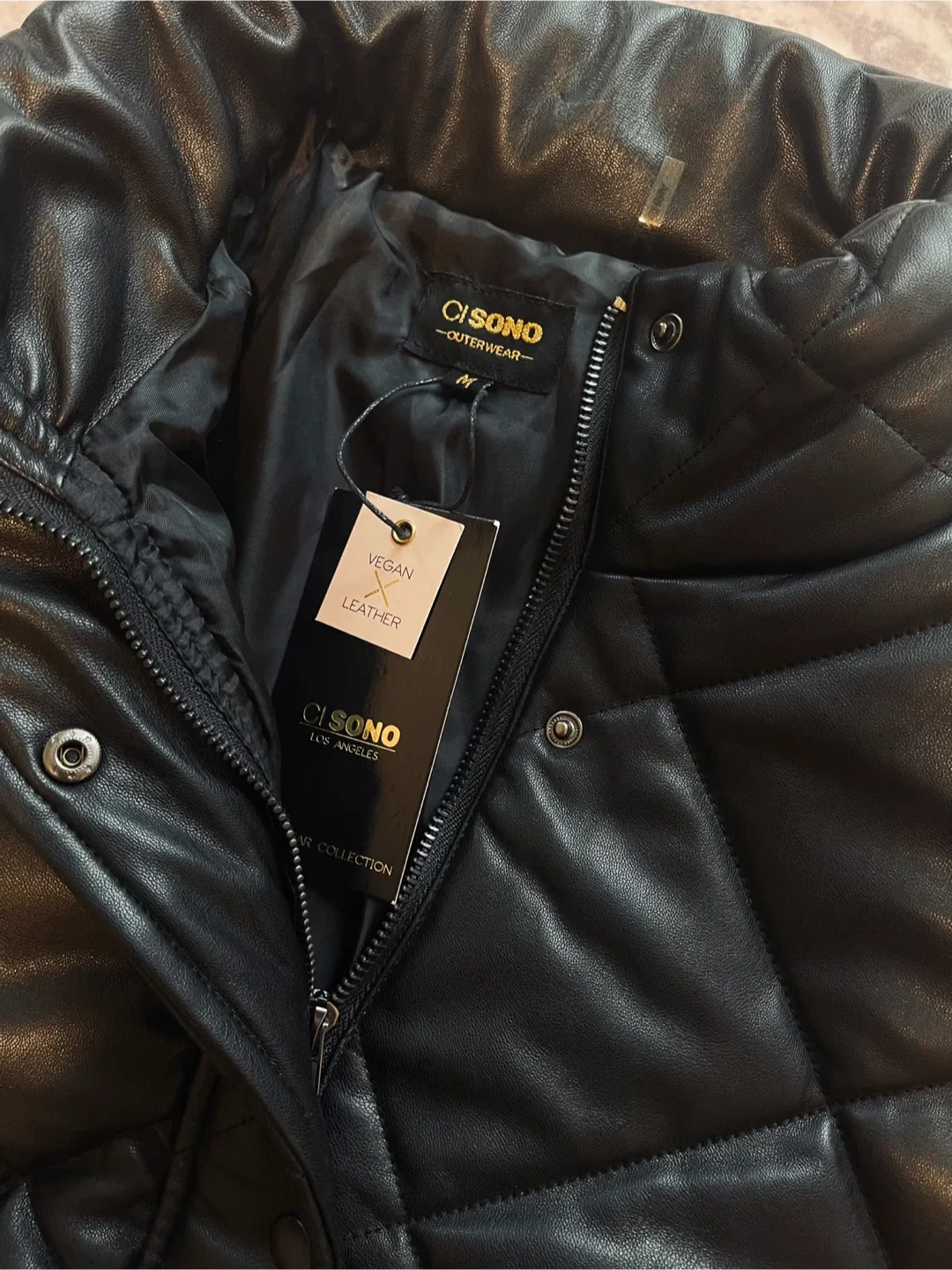 Brand New CiSono Vegan Leather Quilted Puffer Jacket – M image indicator(2)