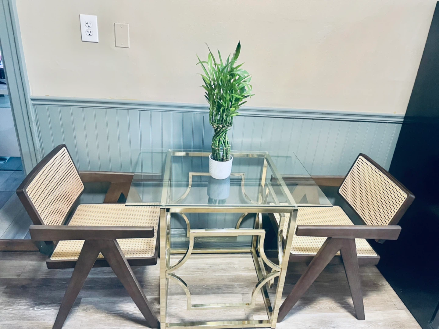 Rattan Accent Chair Walnut Wood Frame