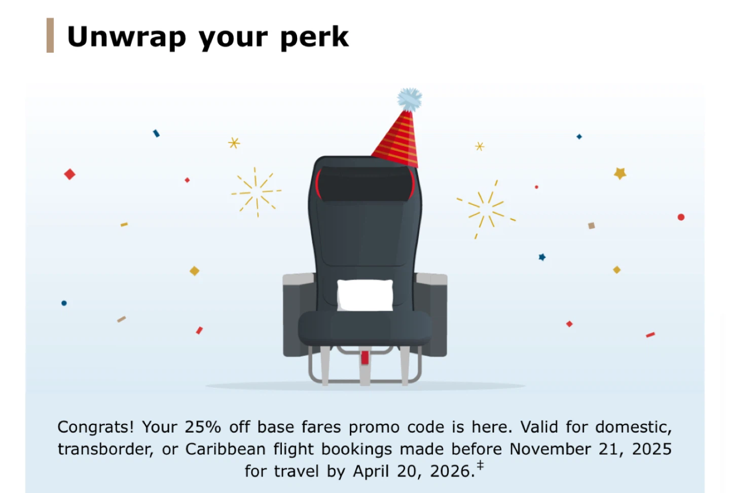 25% off Air Canada base fares promo code