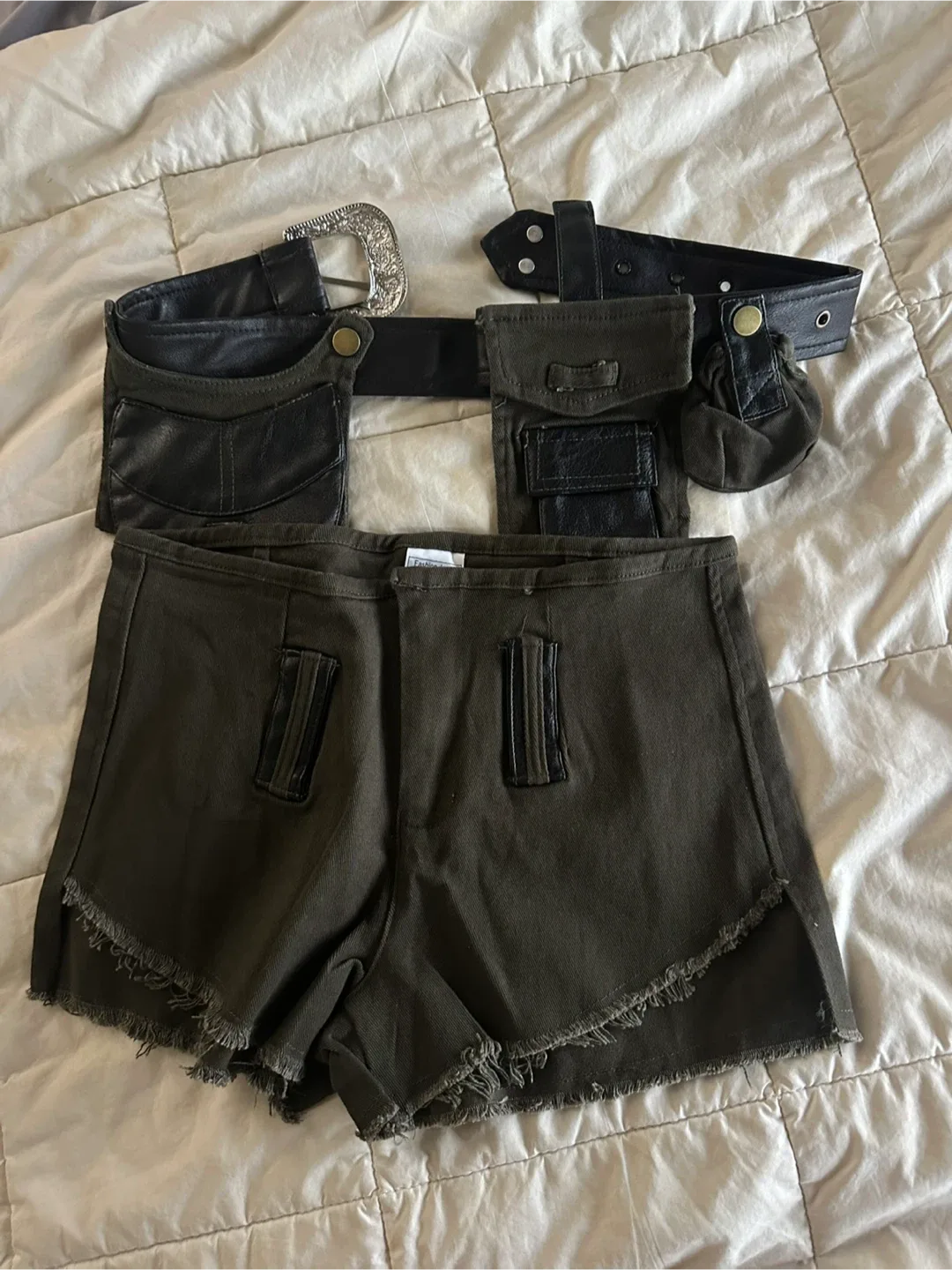 Olive Green Shorts with Black Belt