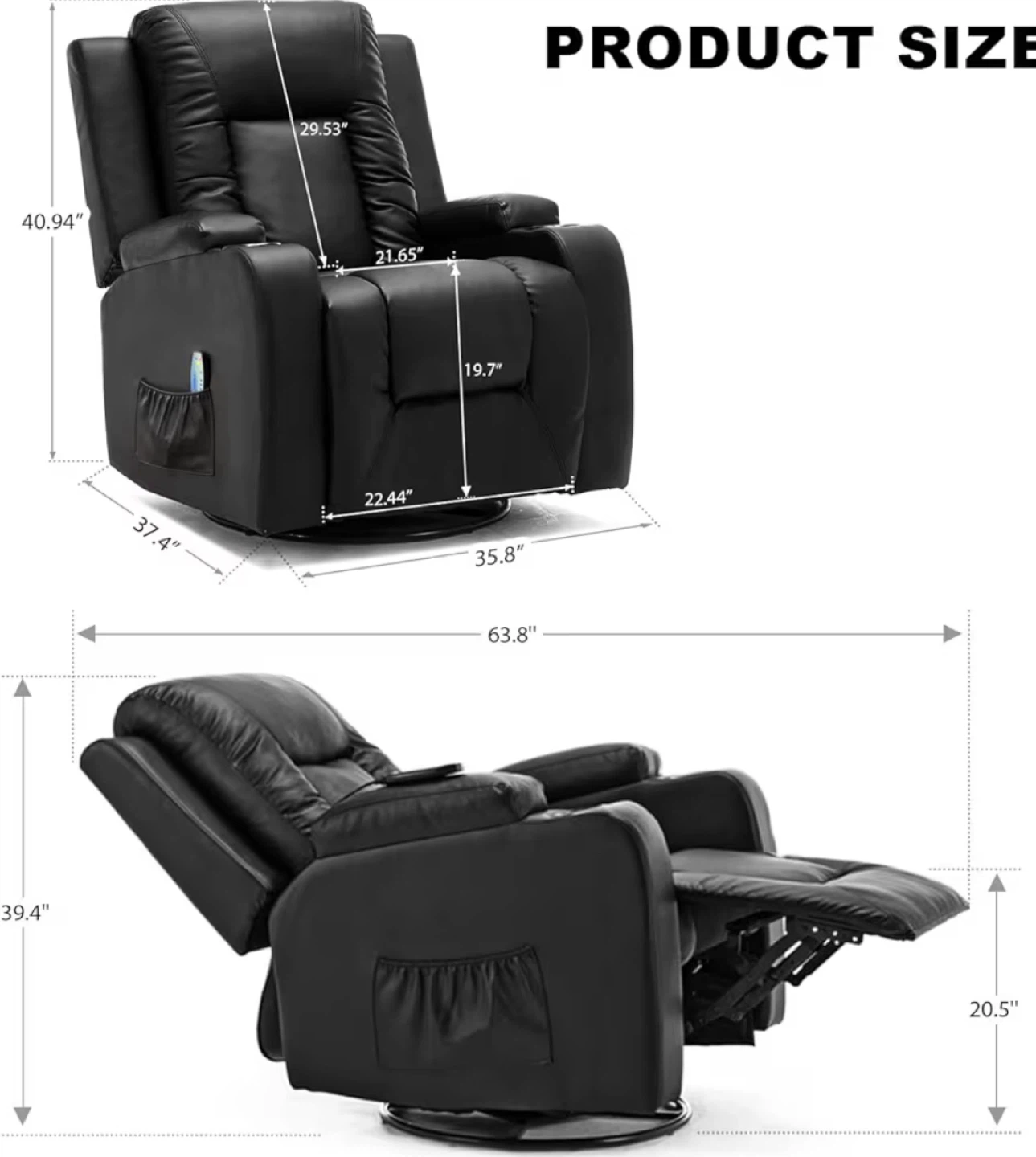 **NEW** Black Leather Power Lift Massage Recliner - photo 4