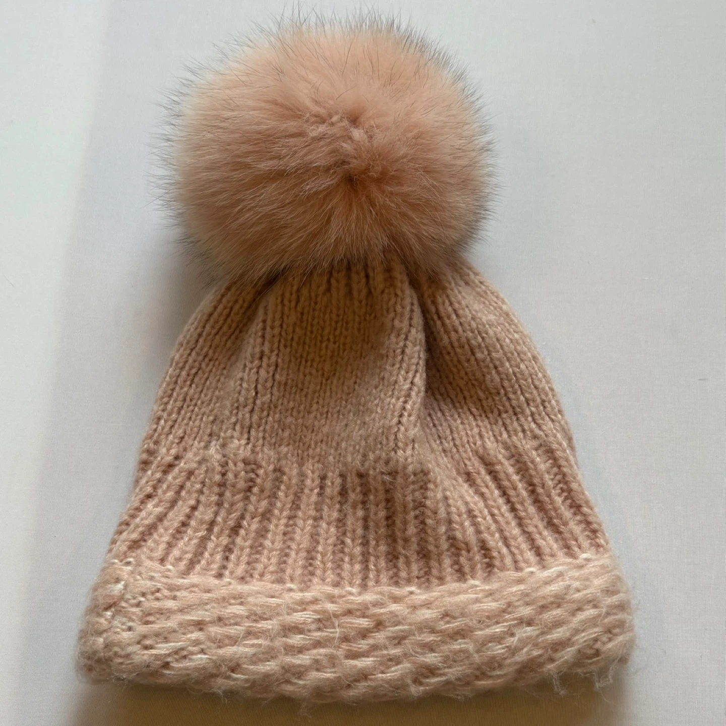Kyi Kyi Blush Pink Pom Pom Tuque Wool Blend Knit Beanie Fox Fur - photo 2