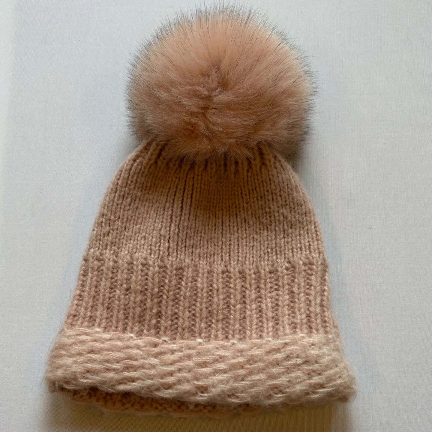 Kyi Kyi Blush Pink Pom Pom Tuque Wool Blend Knit Beanie Fox Fur - photo 3