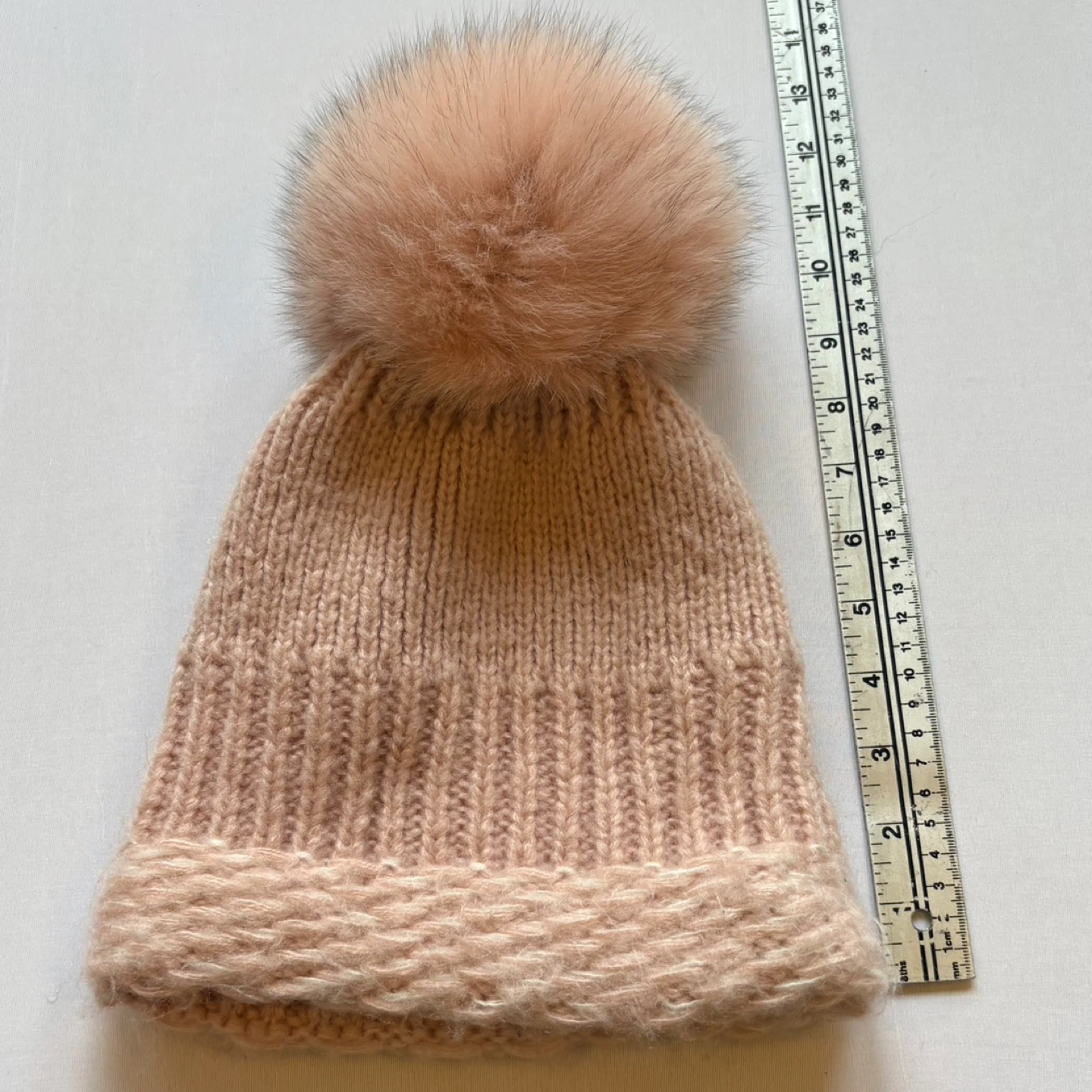 Kyi Kyi Blush Pink Pom Pom Tuque Wool Blend Knit Beanie Fox Fur - photo 4