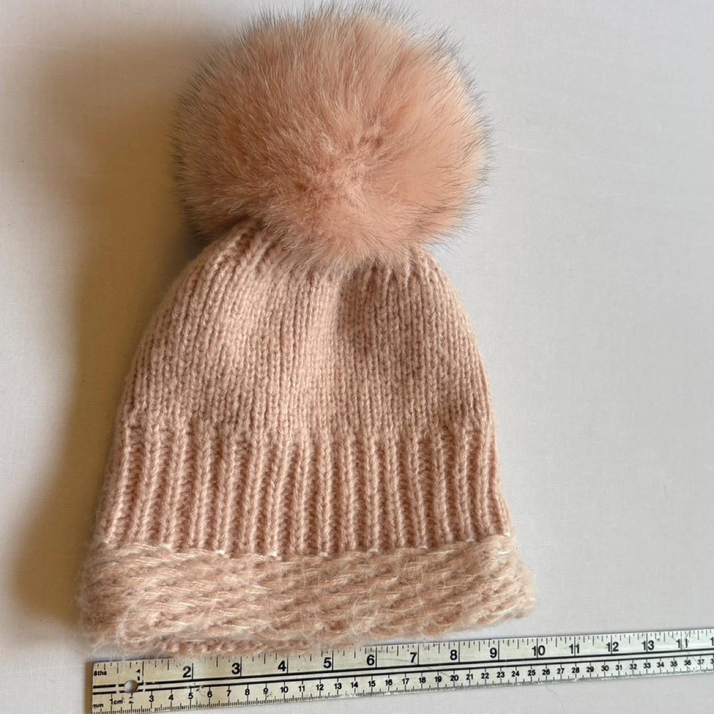 Kyi Kyi Blush Pink Pom Pom Tuque Wool Blend Knit Beanie Fox Fur - photo 5