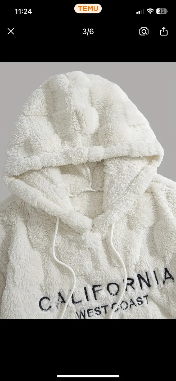 White Fuzzy Hoodie - Size L image indicator(3)