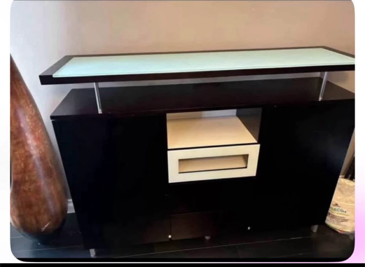 Black & White Bar Cabinet with Glass Top - photo 2