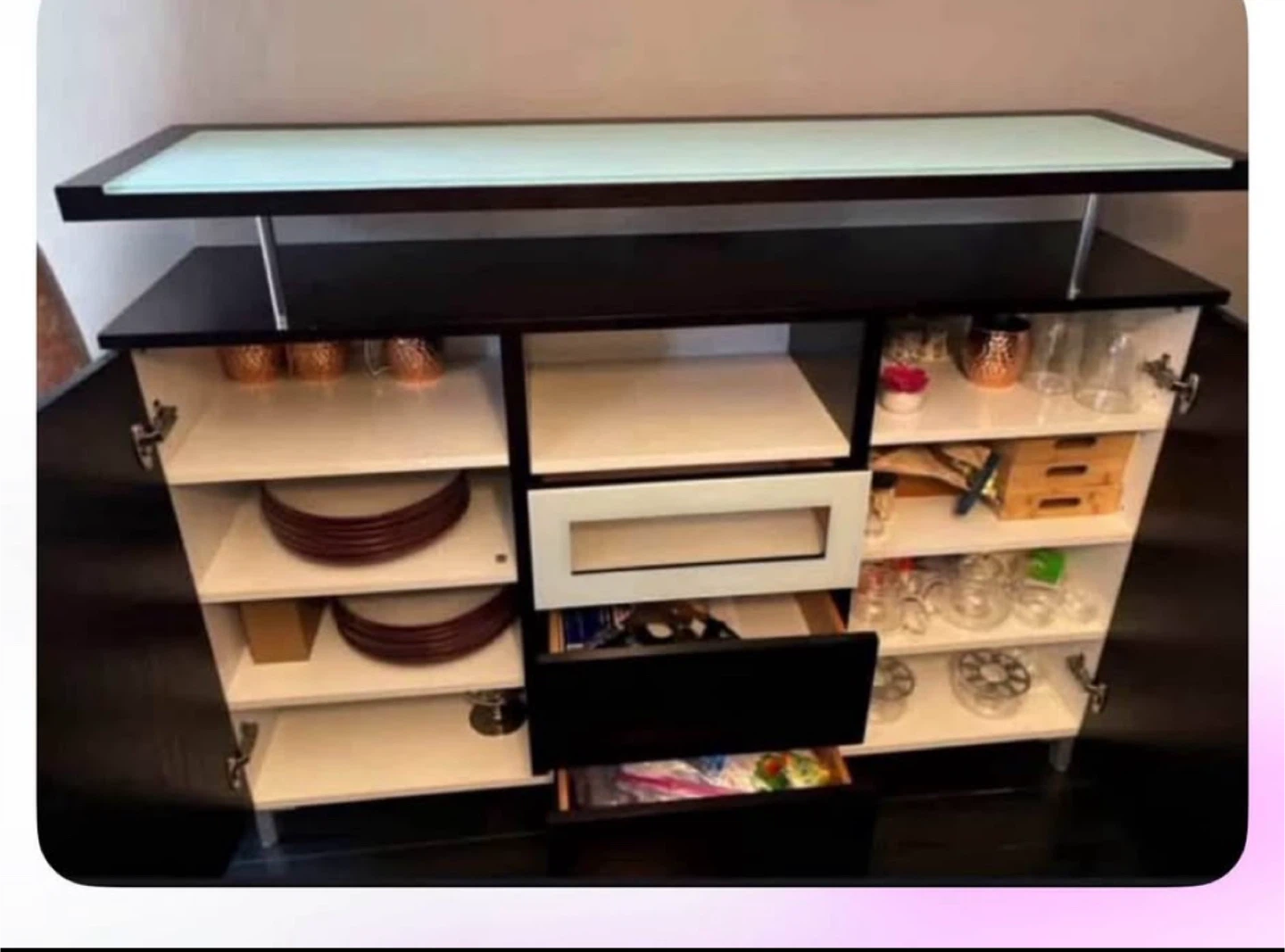 Black & White Bar Cabinet with Glass Top - photo 3