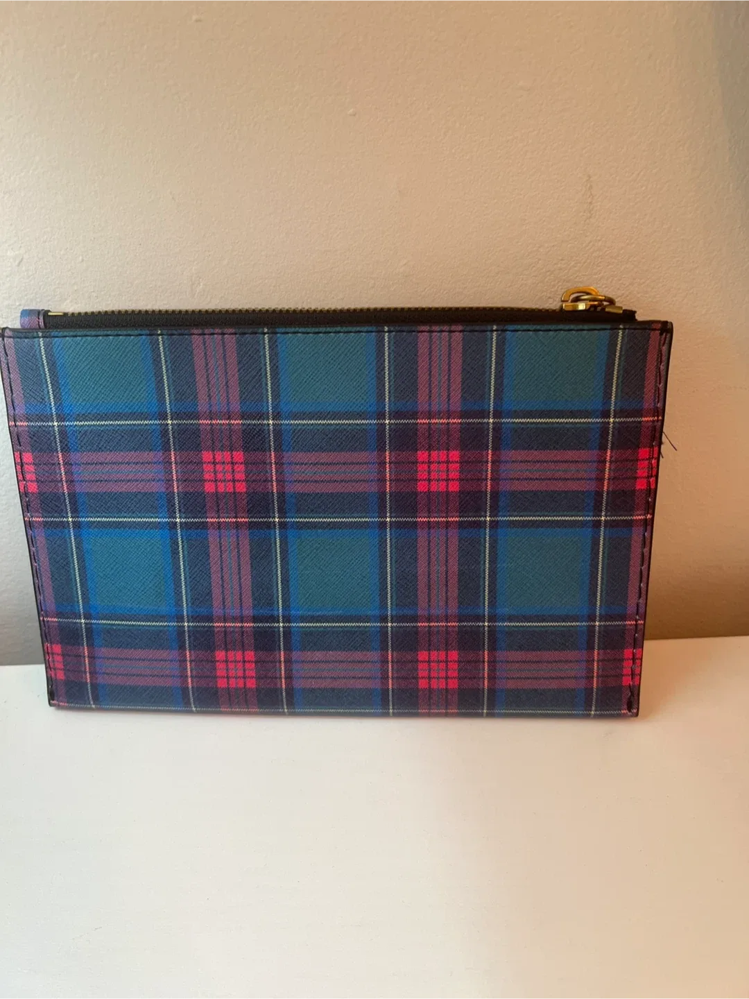 New Unused 100% Leather J.Crew Plaid Leather Pouch image indicator(2)