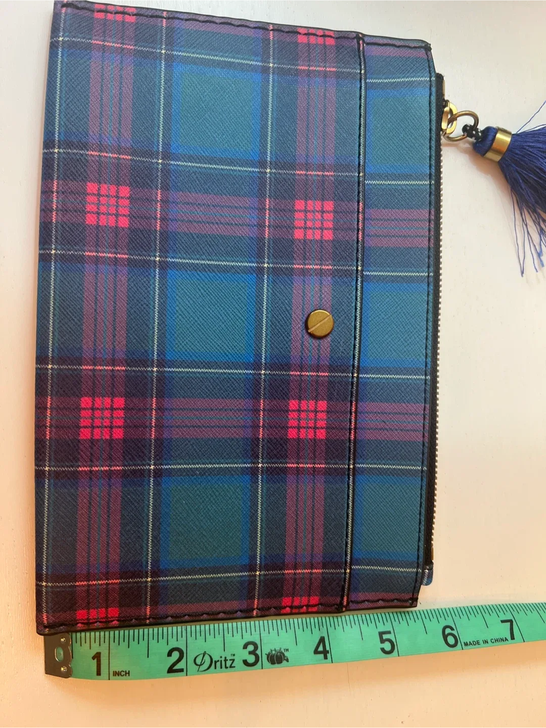 New Unused 100% Leather J.Crew Plaid Leather Pouch image indicator(7)