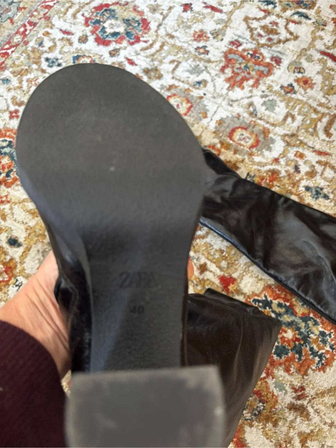 Zara Black Leather Over-the-Knee Boots - Size 40 image indicator(5)