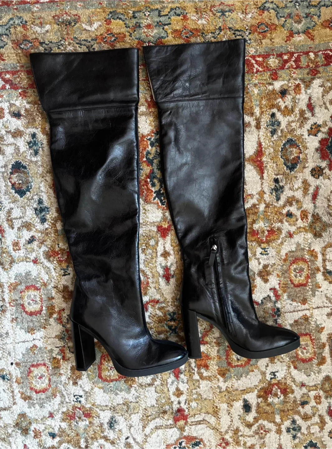 Zara Black Leather Over-the-Knee Boots - Size 40 thumbnail