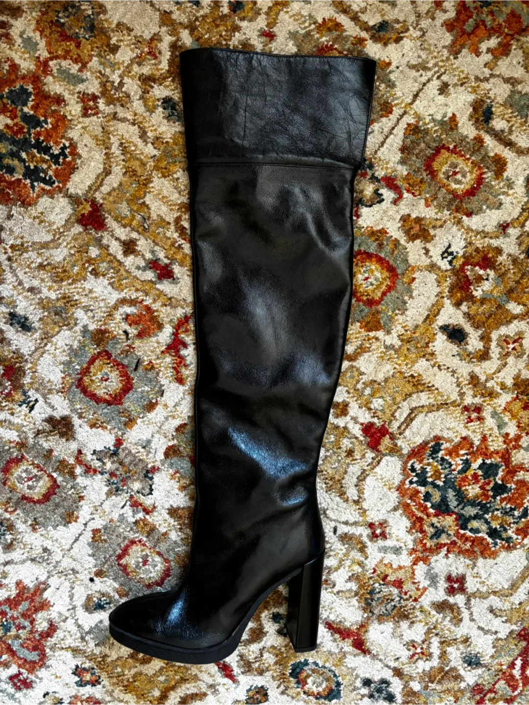 Zara Black Leather Over-the-Knee Boots - Size 40 image indicator(3)